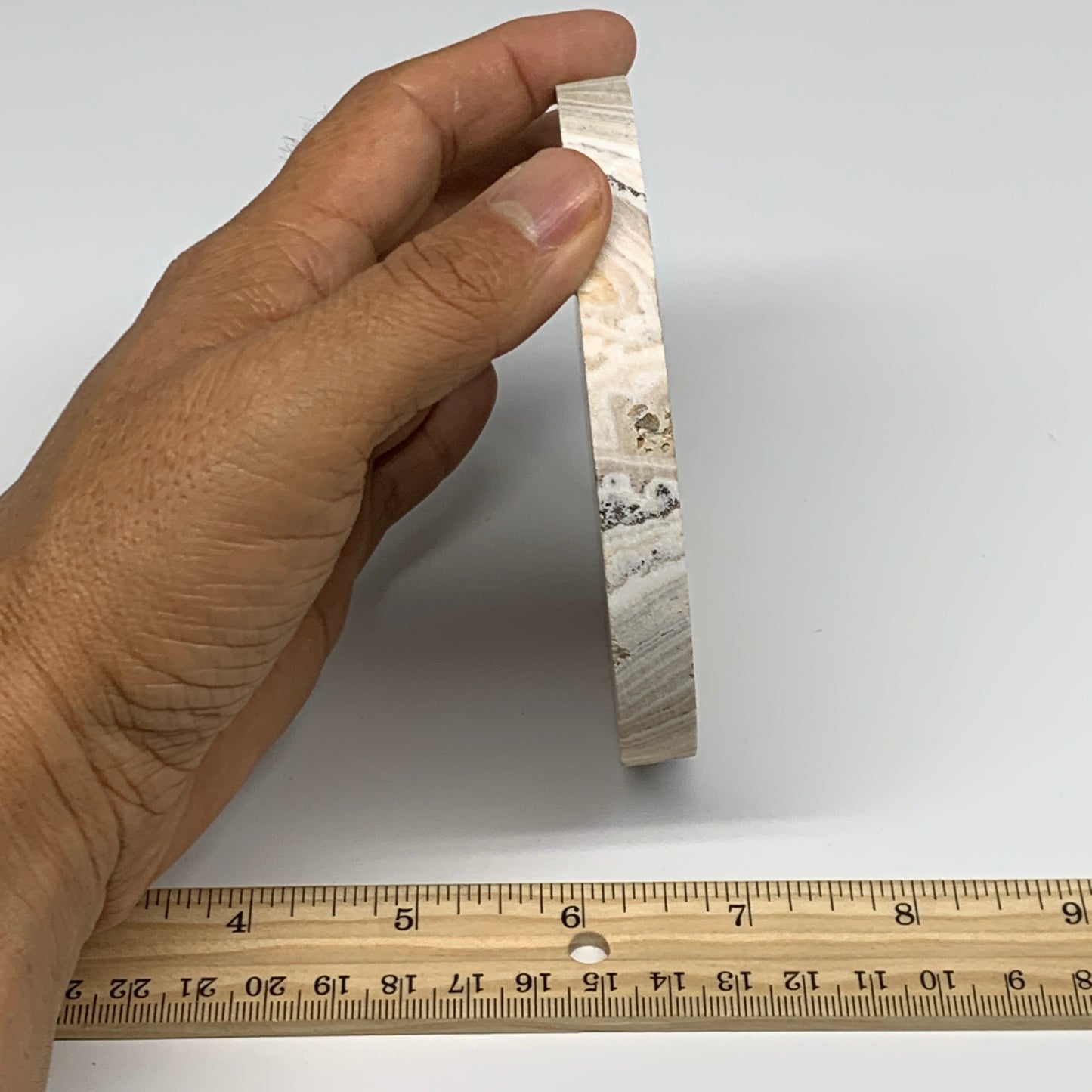 251.6g, 4.2"x0.4", Natural Picture Calcite Round Disc/Coaster @Mexico, B25476