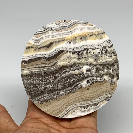 332.3g, 4.1"x0.7", Natural Picture Calcite Round Disc/Coaster @Mexico, B25477