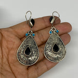 18.5g, 2.8"x1.1" Turkmen Earring Tribal Jewelry Black Carnelian Teardrop Boho, B