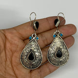 18.5g, 2.8"x1.1" Turkmen Earring Tribal Jewelry Black Carnelian Teardrop Boho, B