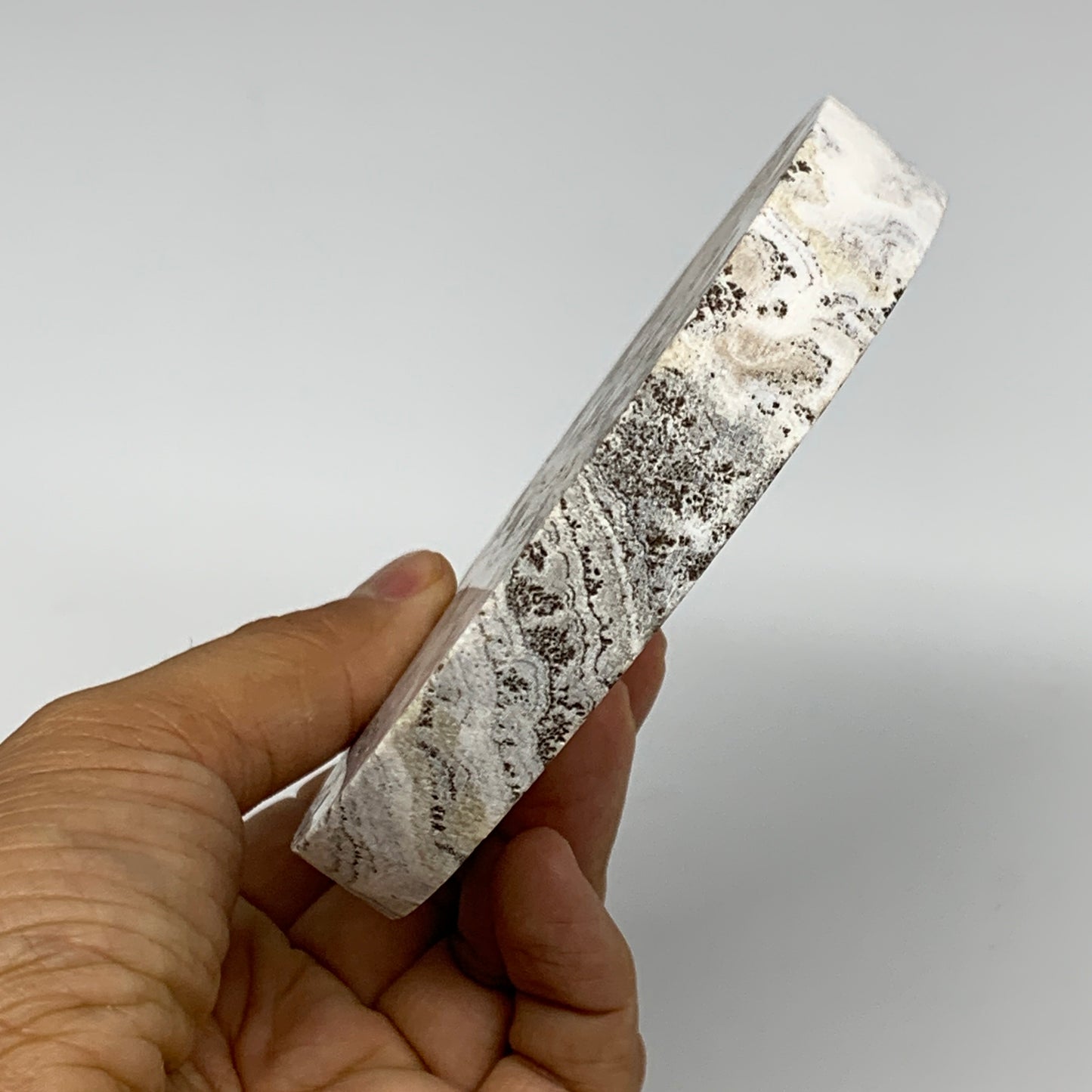 332.3g, 4.1"x0.7", Natural Picture Calcite Round Disc/Coaster @Mexico, B25477