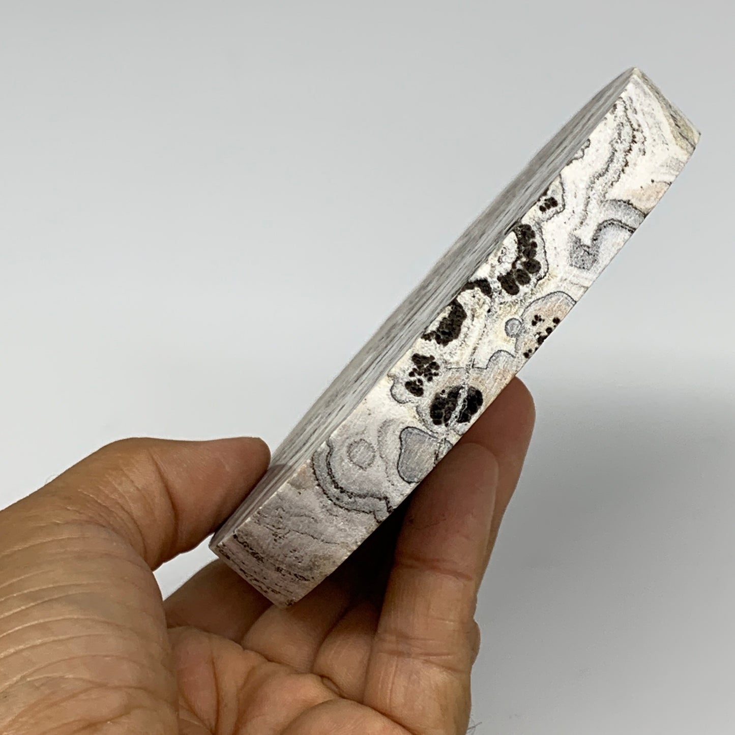 332.3g, 4.1"x0.7", Natural Picture Calcite Round Disc/Coaster @Mexico, B25477