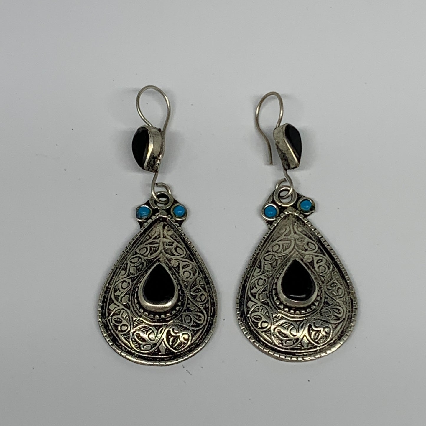 18.5g, 2.8"x1.1" Turkmen Earring Tribal Jewelry Black Carnelian Teardrop Boho, B