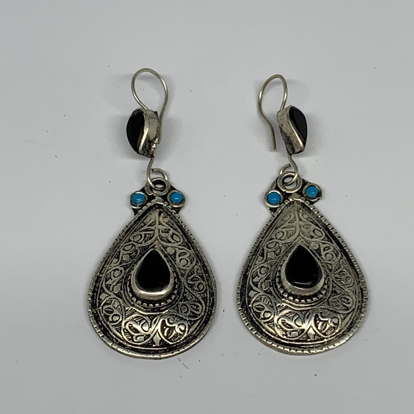 18.5g, 2.8"x1.1" Turkmen Earring Tribal Jewelry Black Carnelian Teardrop Boho, B