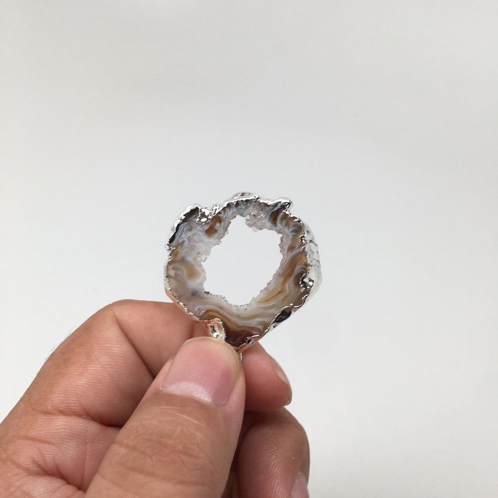 Agate Druzy Slice Geode Pendant Silver Plated from Brazil,Free 18" Chain, Bp684 - watangem.com