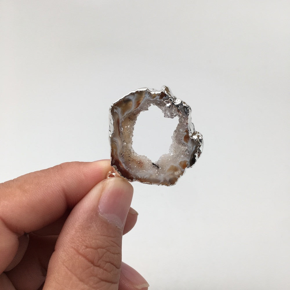 Agate Druzy Slice Geode Pendant Silver Plated from Brazil,Free 18" Chain, Bp684 - watangem.com