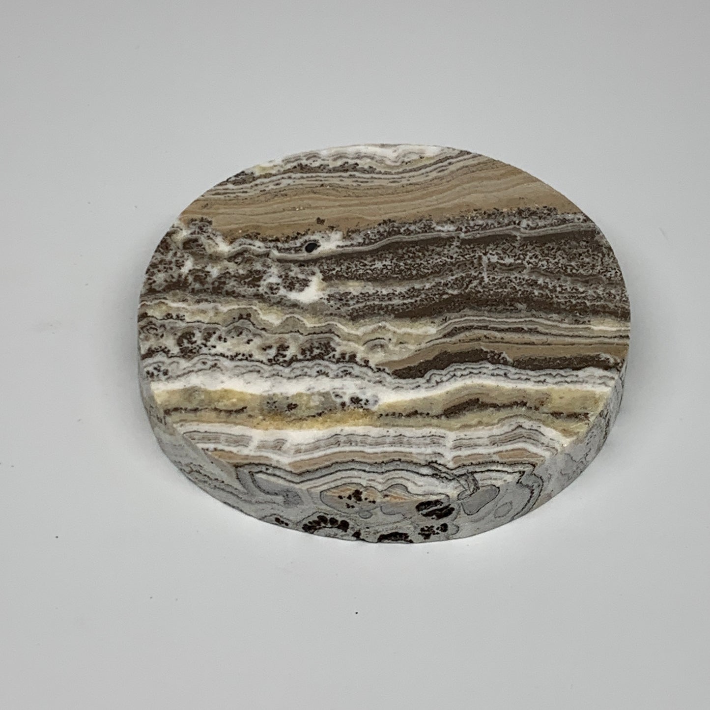 332.3g, 4.1"x0.7", Natural Picture Calcite Round Disc/Coaster @Mexico, B25477