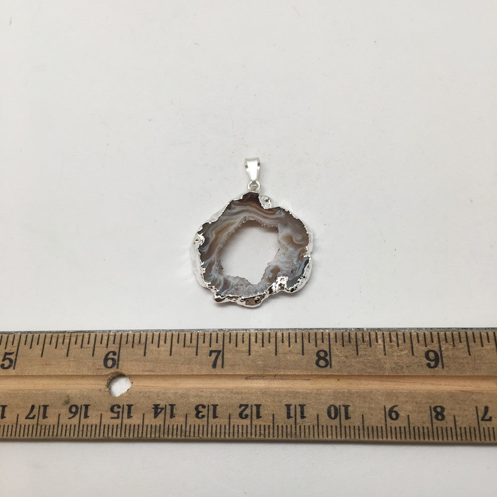 Agate Druzy Slice Geode Pendant Silver Plated from Brazil,Free 18" Chain, Bp684 - watangem.com