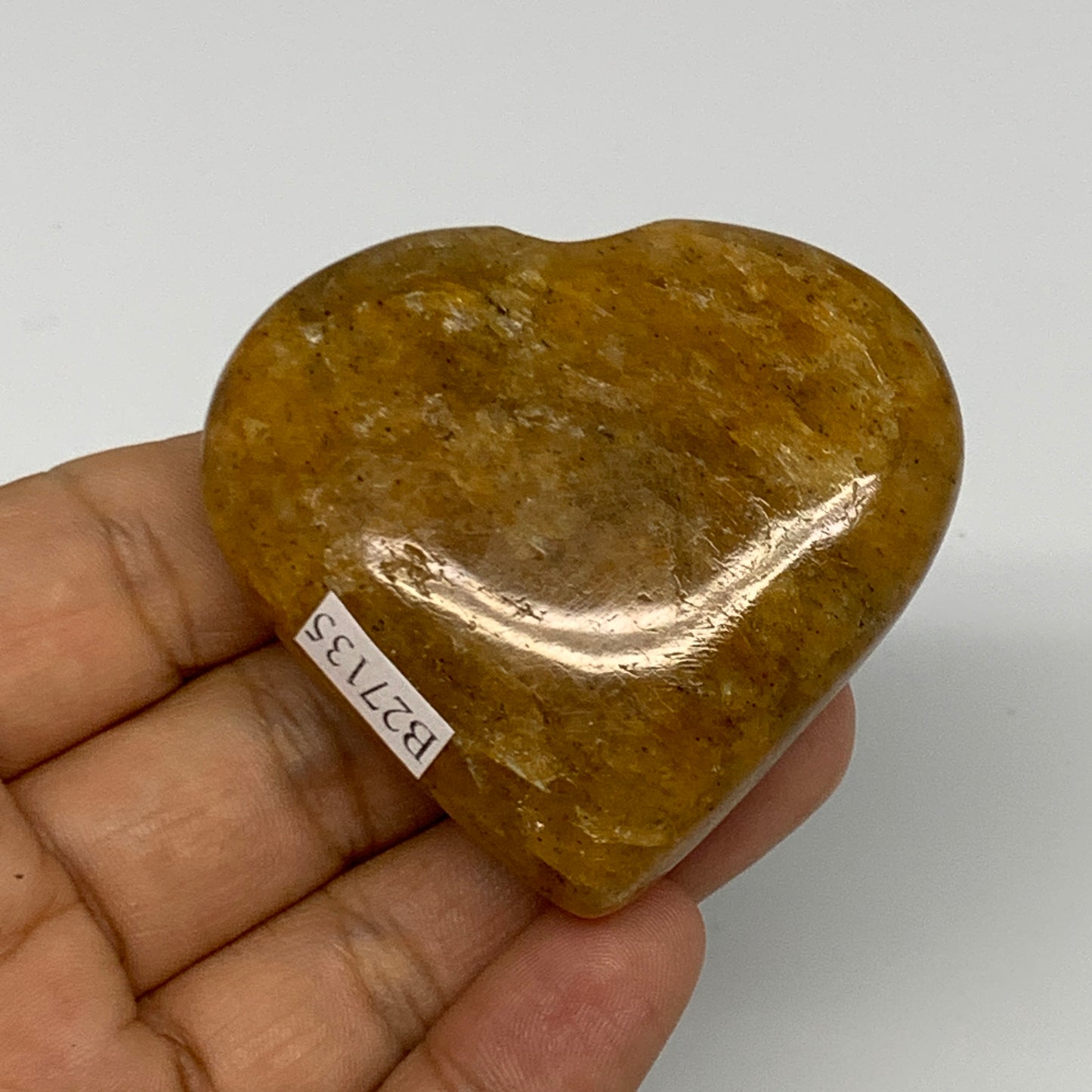 88.4g, 2.1"x2.2"x0.8", Natural Golden Quartz Heart Small Polished Crystal, B2713