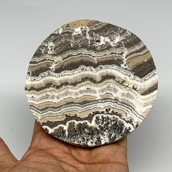 216.7g, 4"x0.5", Natural Picture Calcite Round Disc/Coaster @Mexico, B25478