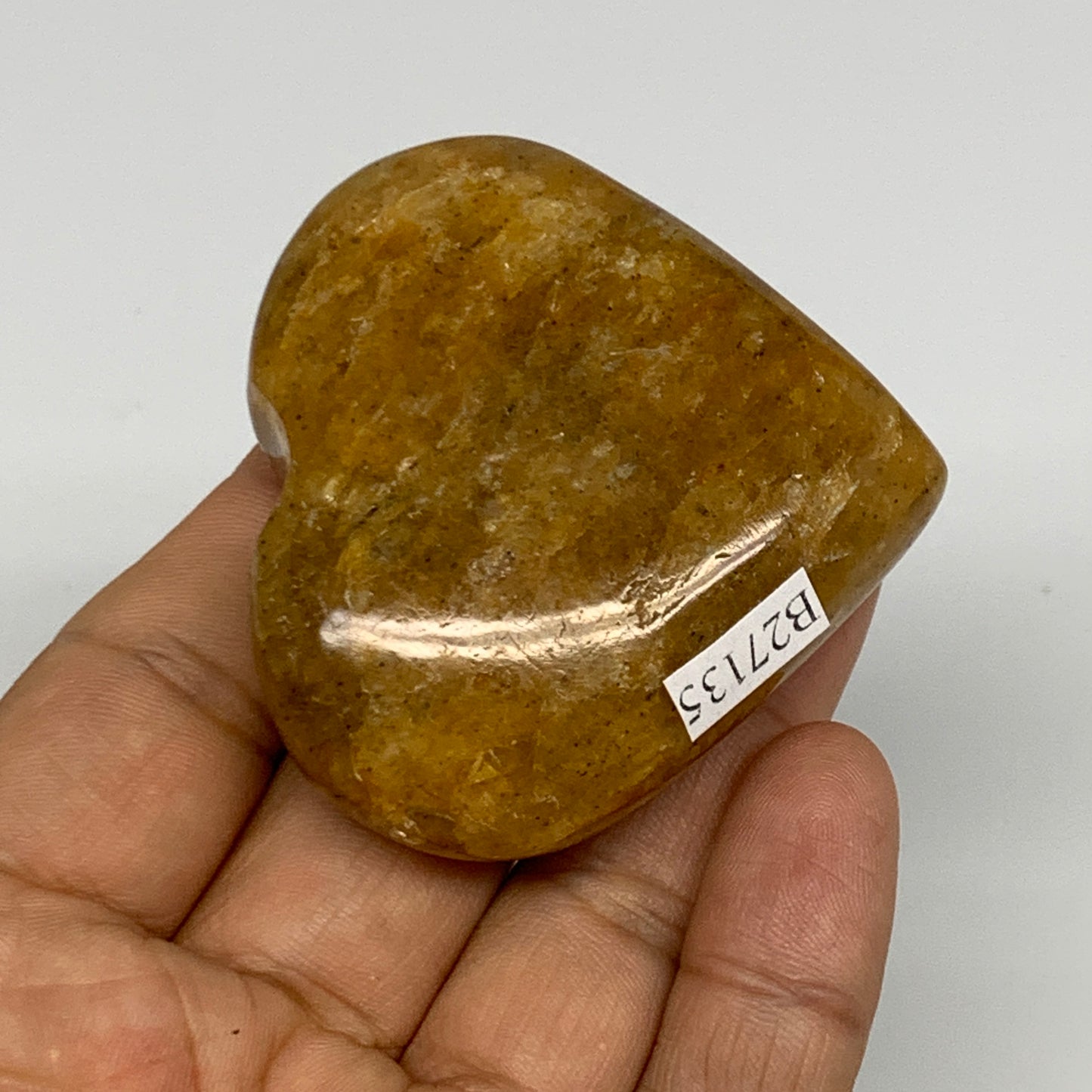 88.4g, 2.1"x2.2"x0.8", Natural Golden Quartz Heart Small Polished Crystal, B2713