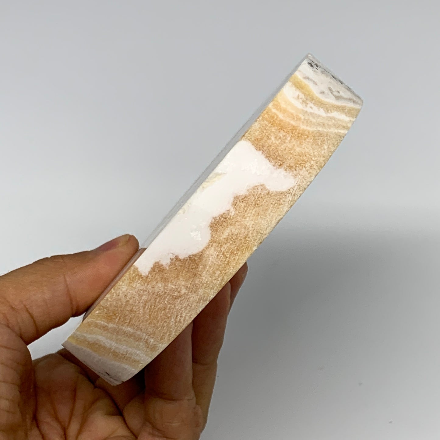 423.9g, 4.3"x0.8", Natural Picture Calcite Round Disc/Coaster @Mexico, B25479