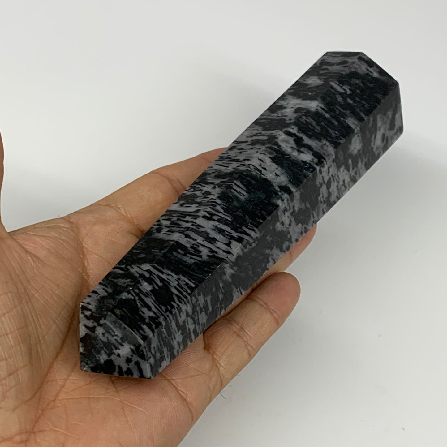 381.1g, 6.4"x1.6"x1.4" Indigo Gabro Merlinite Point Tower @Madagascar,B18295