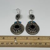 23.3g, 2.7"x1.2" Turkmen Earring Tribal Jewelry Black Carnelian Round Boho, B142