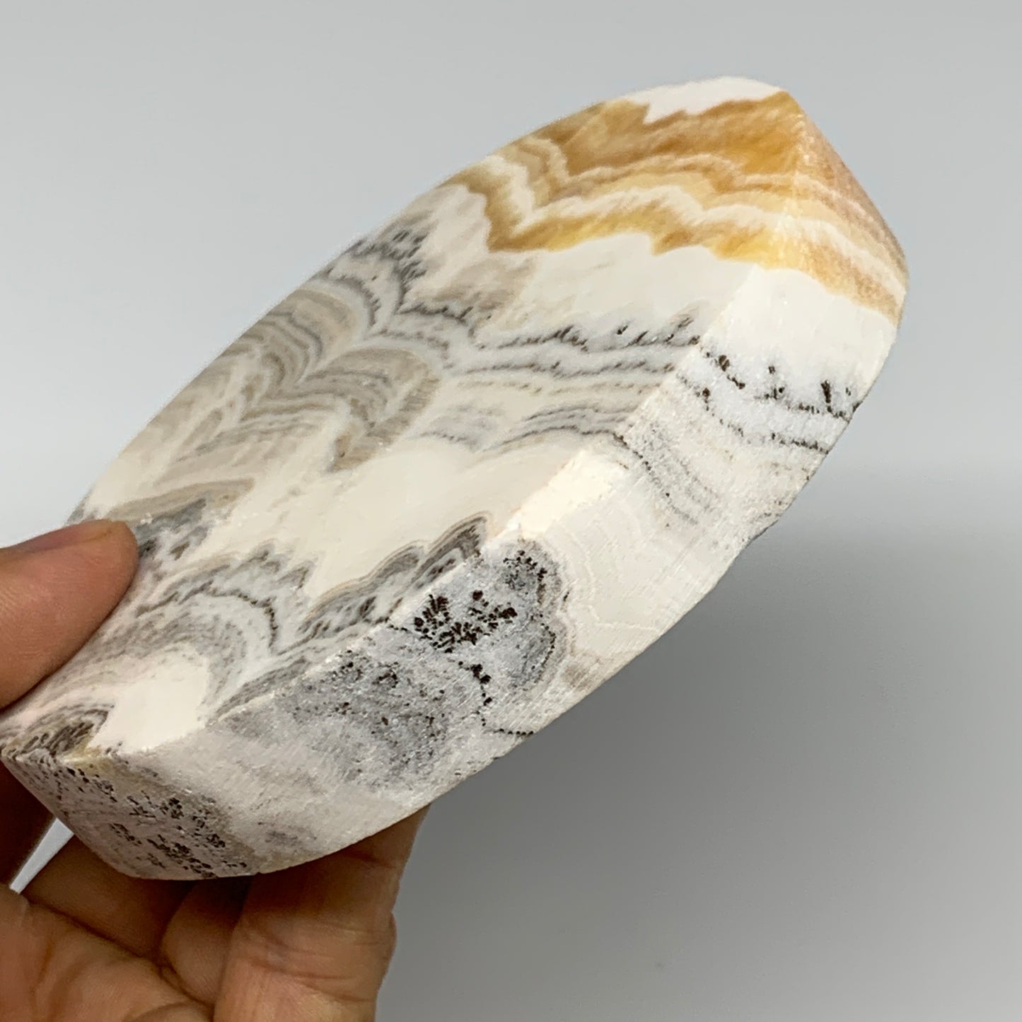 423.9g, 4.3"x0.8", Natural Picture Calcite Round Disc/Coaster @Mexico, B25479