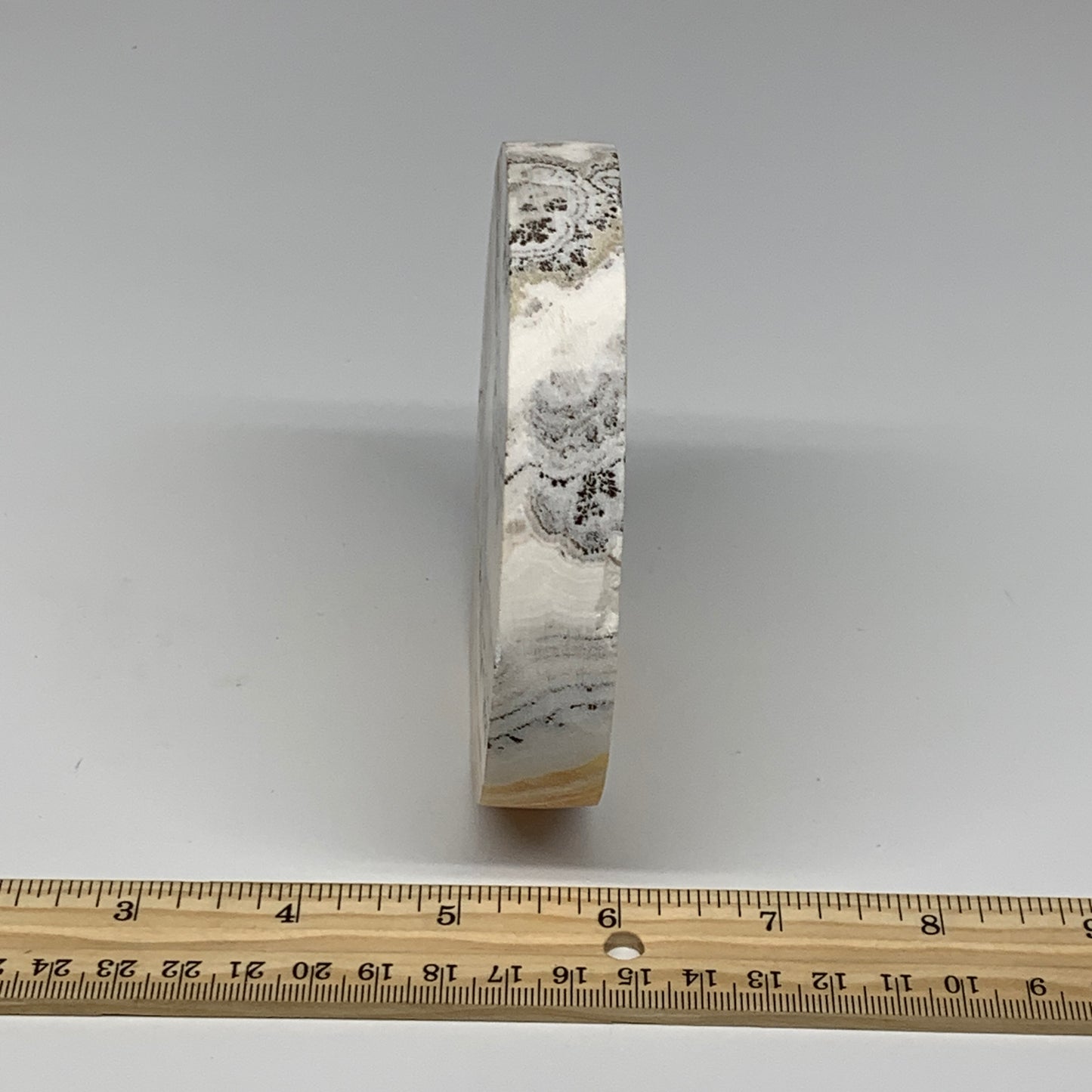 423.9g, 4.3"x0.8", Natural Picture Calcite Round Disc/Coaster @Mexico, B25479