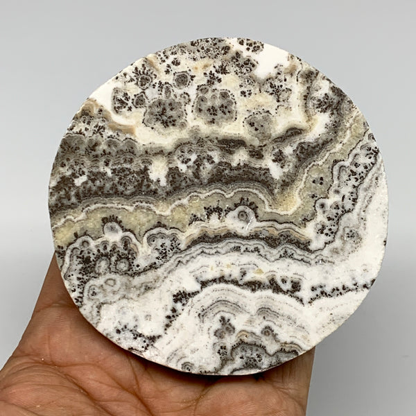 184g, 3.4"x0.5", Natural Picture Calcite Round Disc/Coaster Shape, B25480