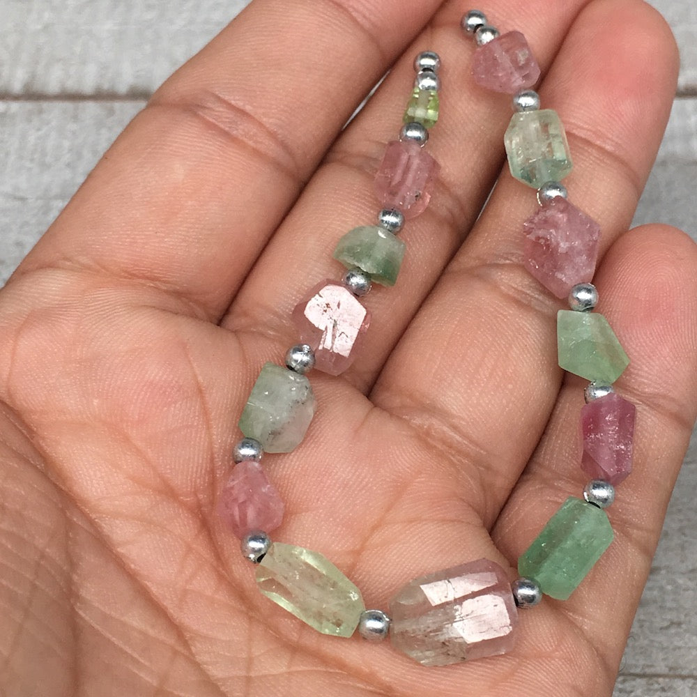 38.5cts, 14pcs, 5mm-12mm Tourmaline Gemstone Faceted Beads @Afghanistan,BE24