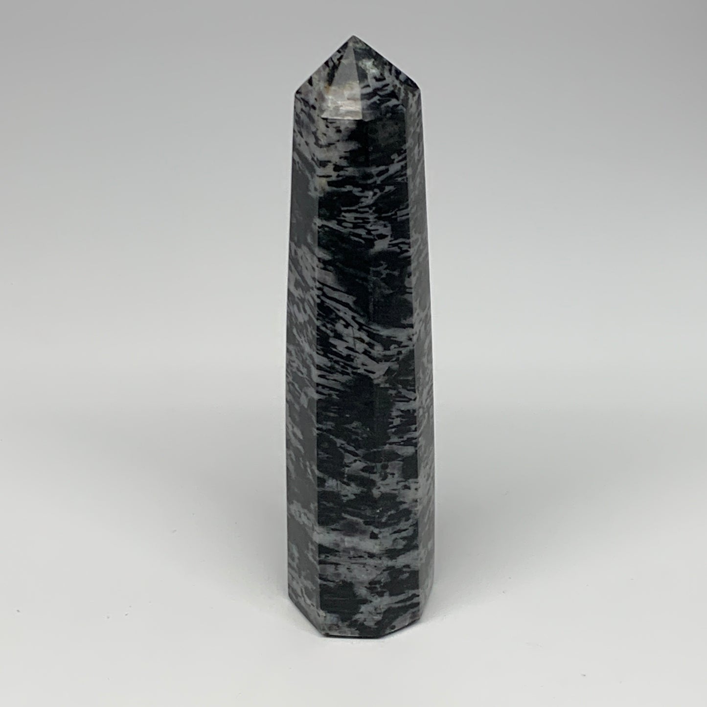 381.1g, 6.4"x1.6"x1.4" Indigo Gabro Merlinite Point Tower @Madagascar,B18295