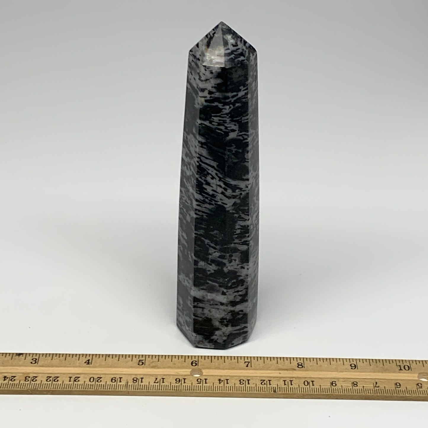 381.1g, 6.4"x1.6"x1.4" Indigo Gabro Merlinite Point Tower @Madagascar,B18295