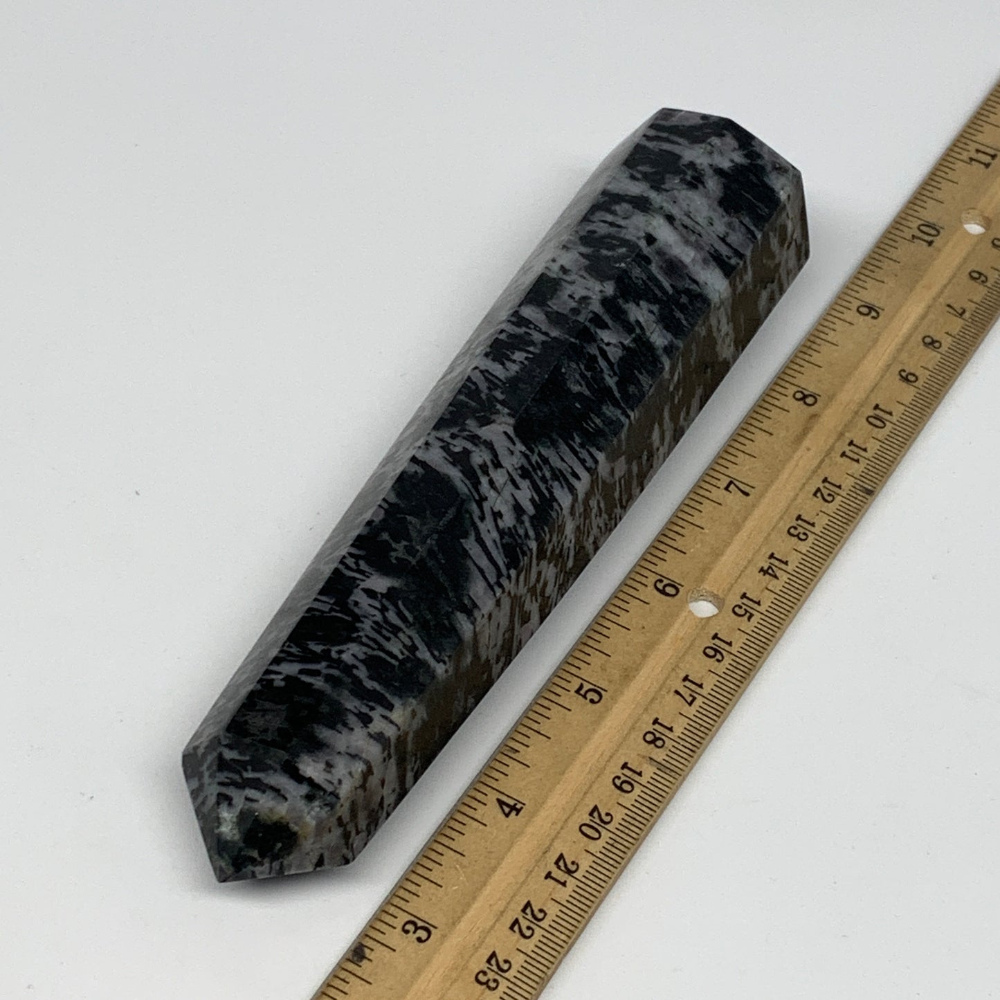381.1g, 6.4"x1.6"x1.4" Indigo Gabro Merlinite Point Tower @Madagascar,B18295