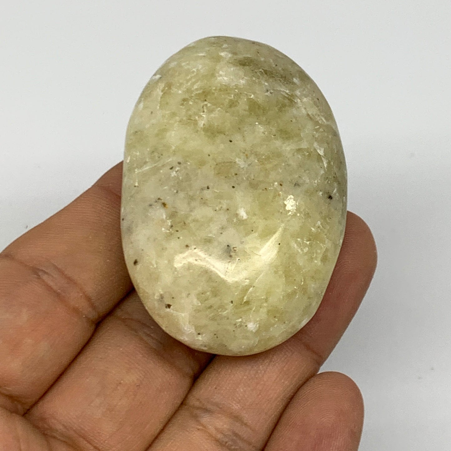64.6g, 2.1"x1.4"x0.8", Natural Yellow Calcite Palm-Stone Crystal Polished Reiki,
