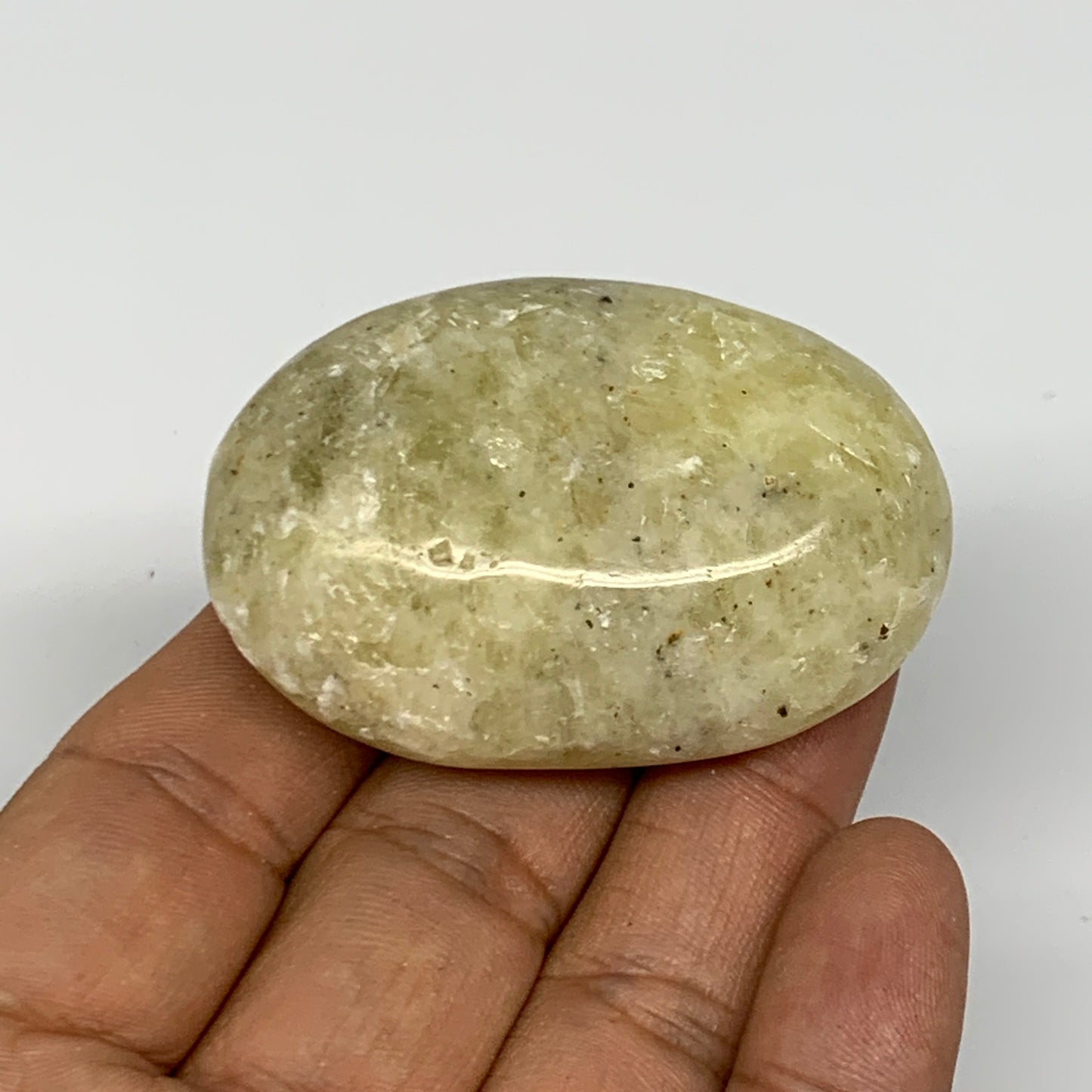 64.6g, 2.1"x1.4"x0.8", Natural Yellow Calcite Palm-Stone Crystal Polished Reiki,