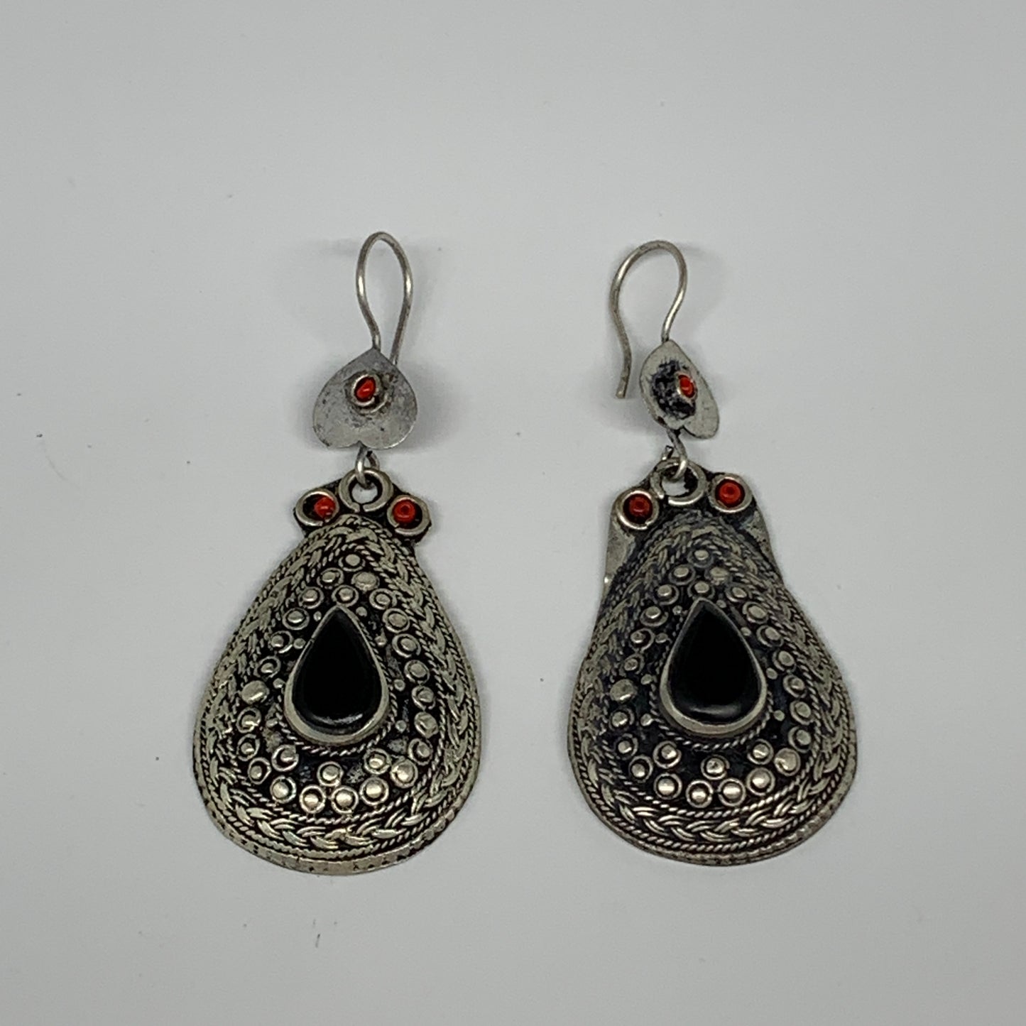 22.8g, 2.8"x1.1" Turkmen Earring Tribal Jewelry Black Carnelian Teardrop Boho, B