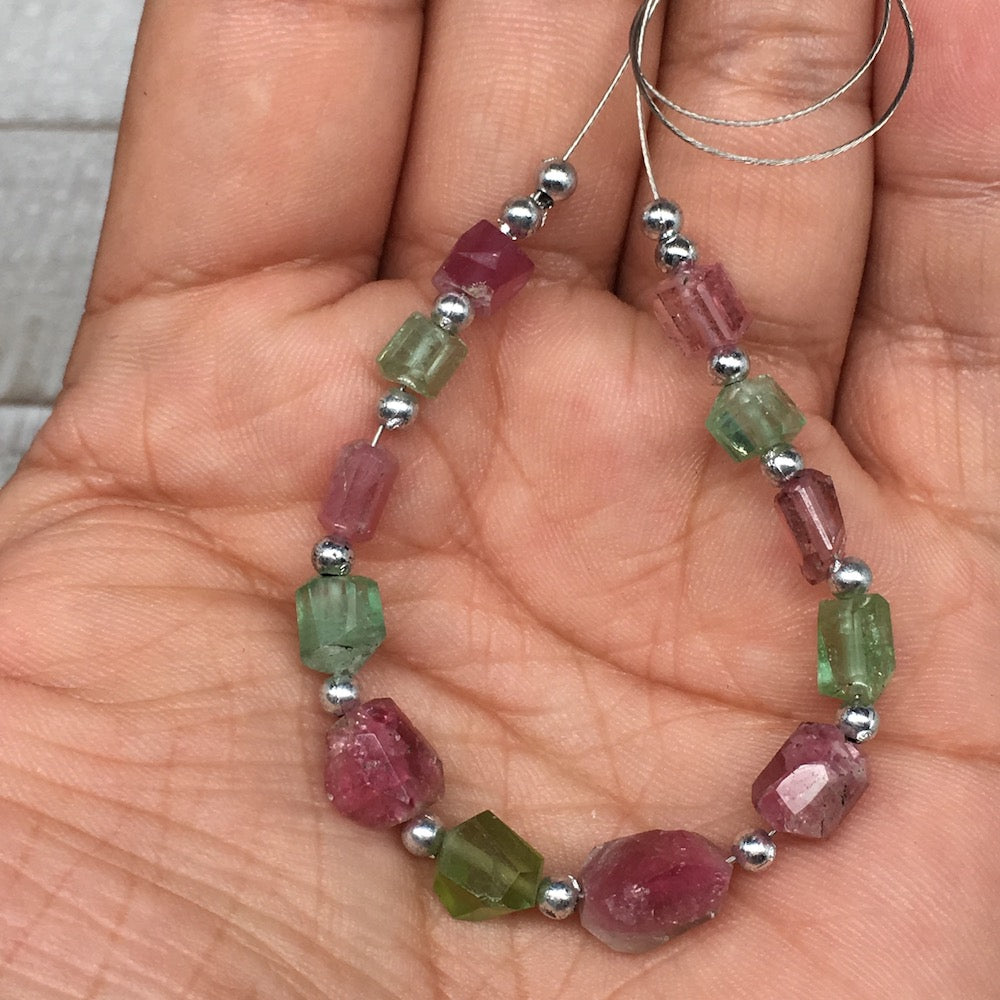 28cts, 12pcs, 5mm-11mm Tourmaline Gemstone Faceted Beads @Afghanistan,BE22