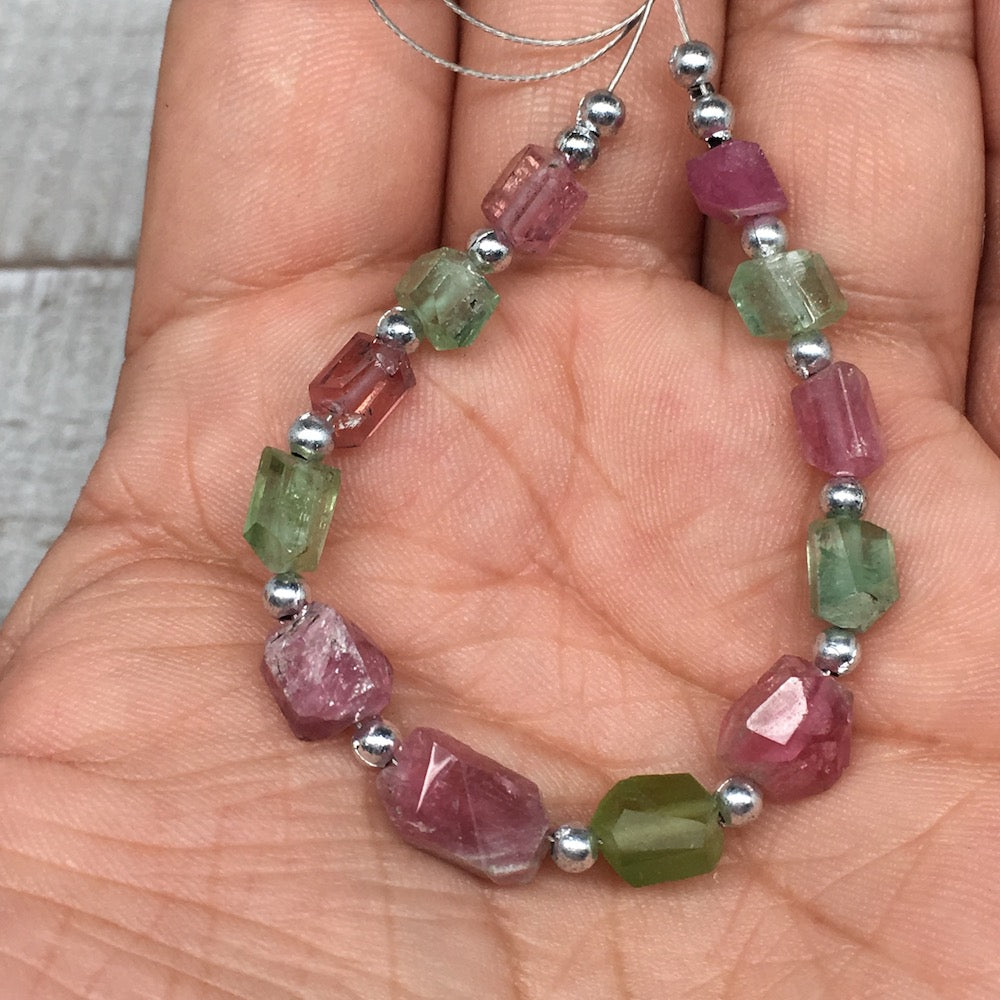 28cts, 12pcs, 5mm-11mm Tourmaline Gemstone Faceted Beads @Afghanistan,BE22