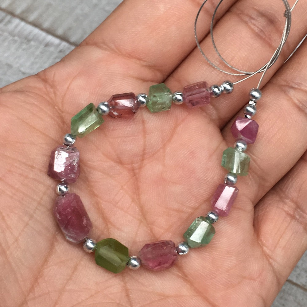 28cts, 12pcs, 5mm-11mm Tourmaline Gemstone Faceted Beads @Afghanistan,BE22
