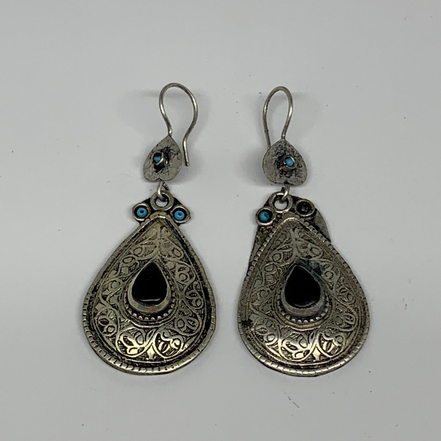 20g, 2.8"x1.1" Turkmen Earring Tribal Jewelry Black Carnelian Teardrop Boho, B14