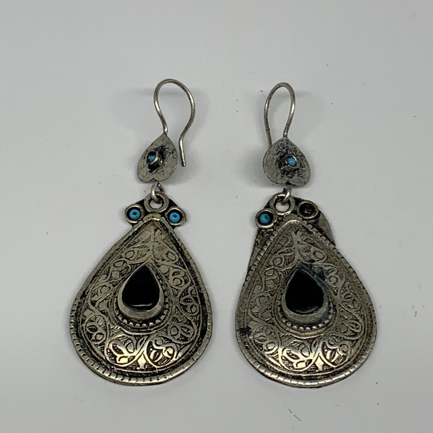 20g, 2.8"x1.1" Turkmen Earring Tribal Jewelry Black Carnelian Teardrop Boho, B14