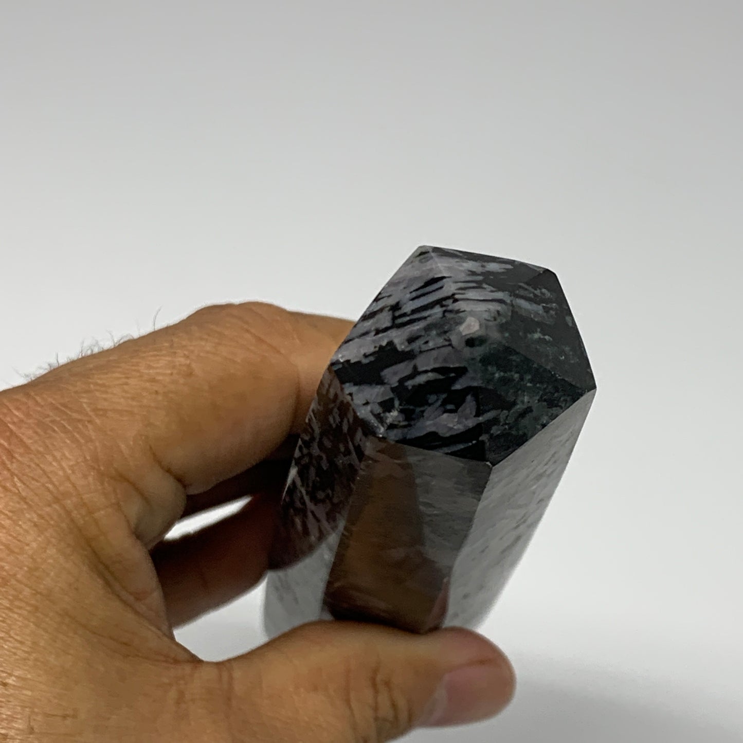 366.3g, 7.5"x1.4"x1.2" Indigo Gabro Merlinite Point Tower @Madagascar,B18297