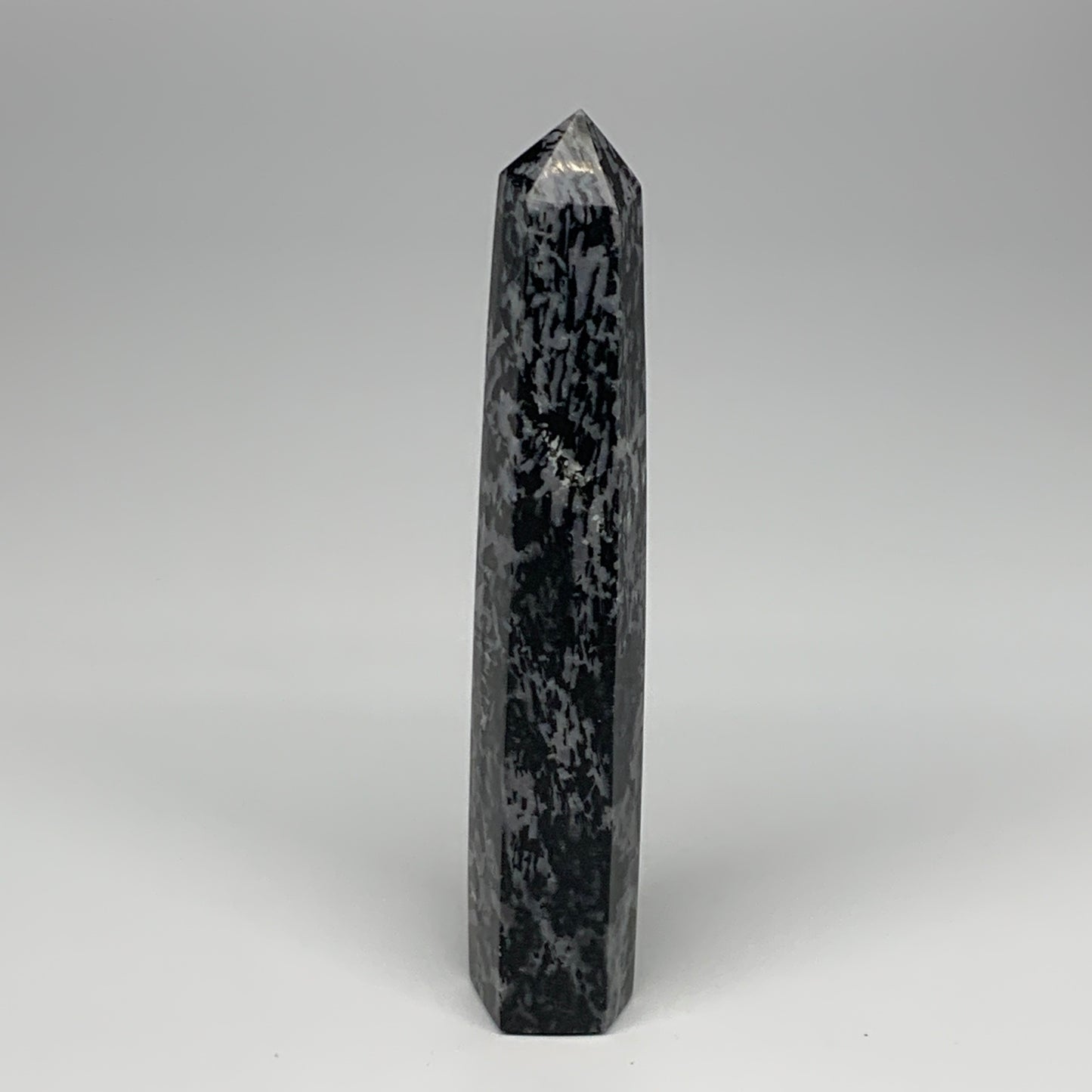 366.3g, 7.5"x1.4"x1.2" Indigo Gabro Merlinite Point Tower @Madagascar,B18297