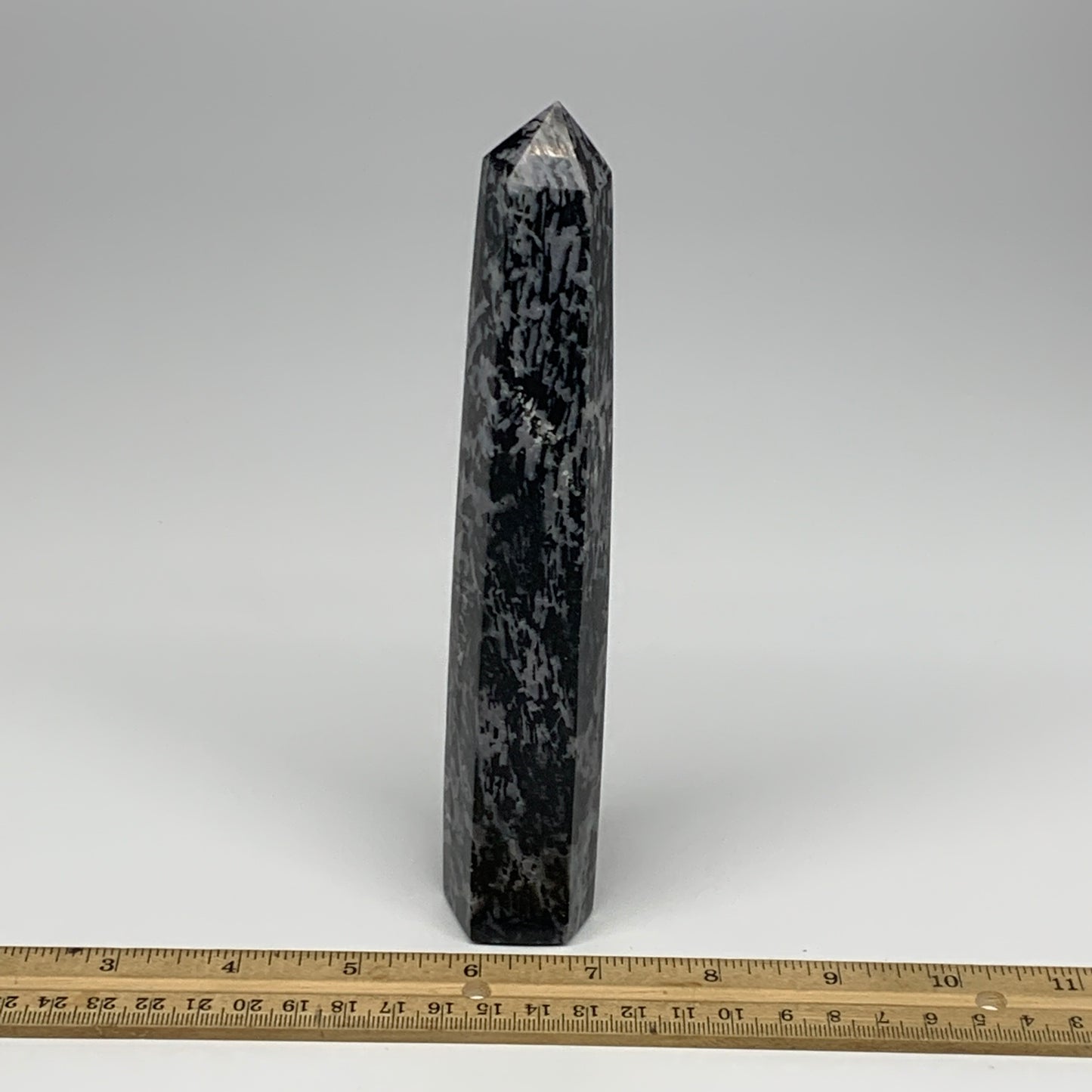 366.3g, 7.5"x1.4"x1.2" Indigo Gabro Merlinite Point Tower @Madagascar,B18297
