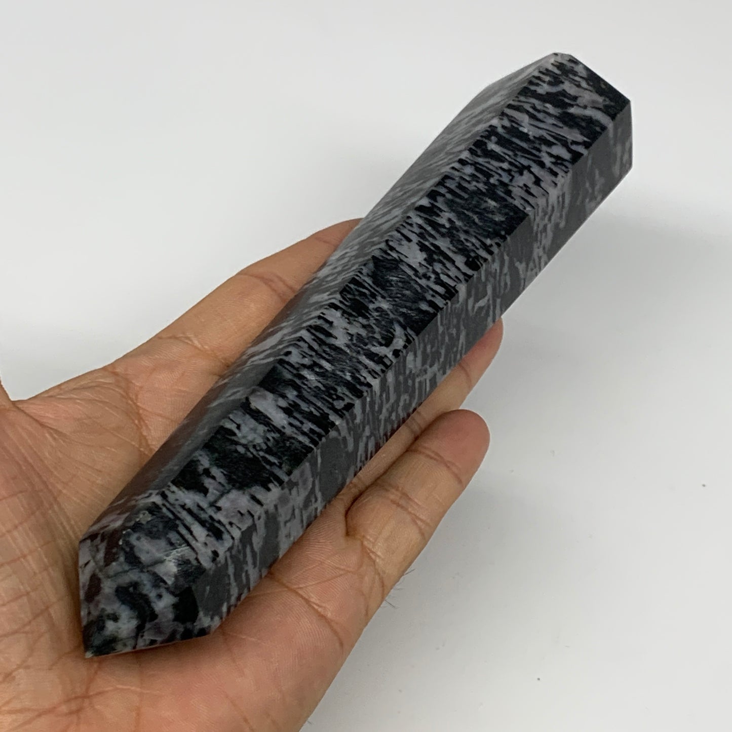 402.2g, 7.1"x1.6"x1.4" Indigo Gabro Merlinite Point Tower @Madagascar,B18298