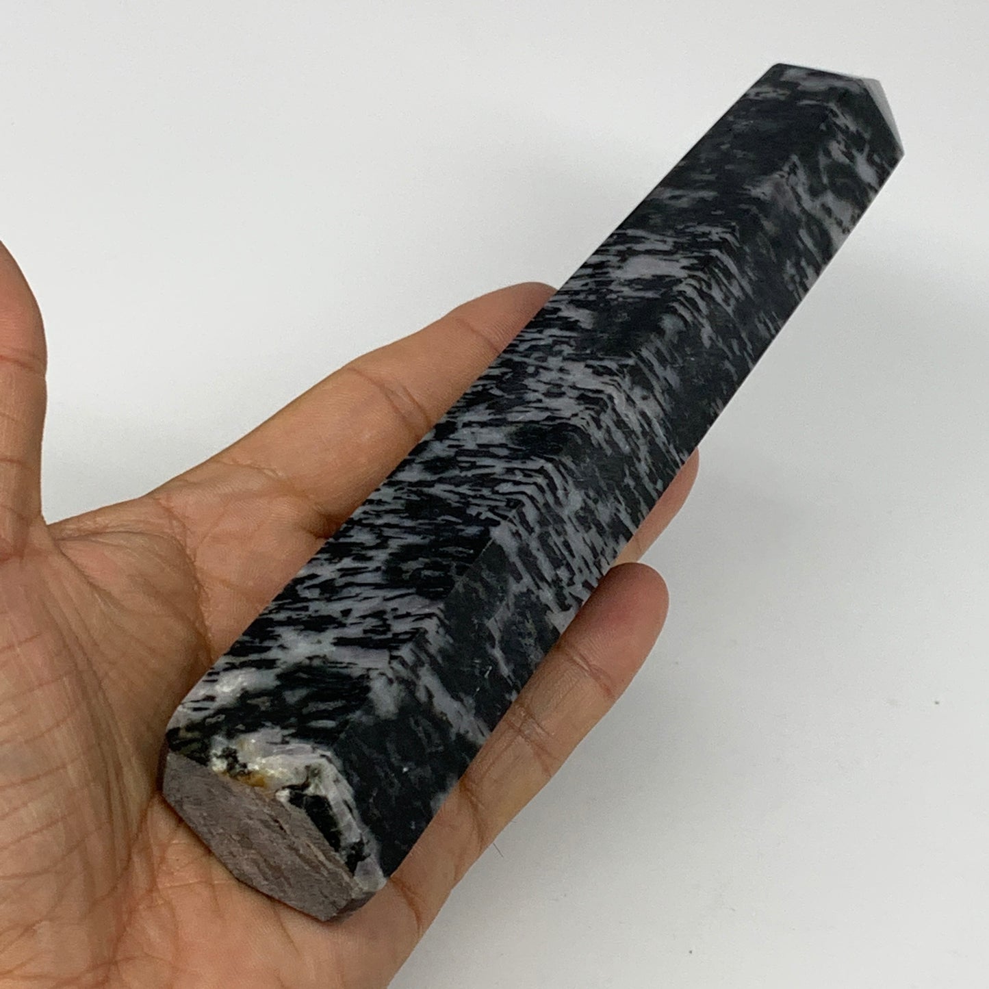 402.2g, 7.1"x1.6"x1.4" Indigo Gabro Merlinite Point Tower @Madagascar,B18298