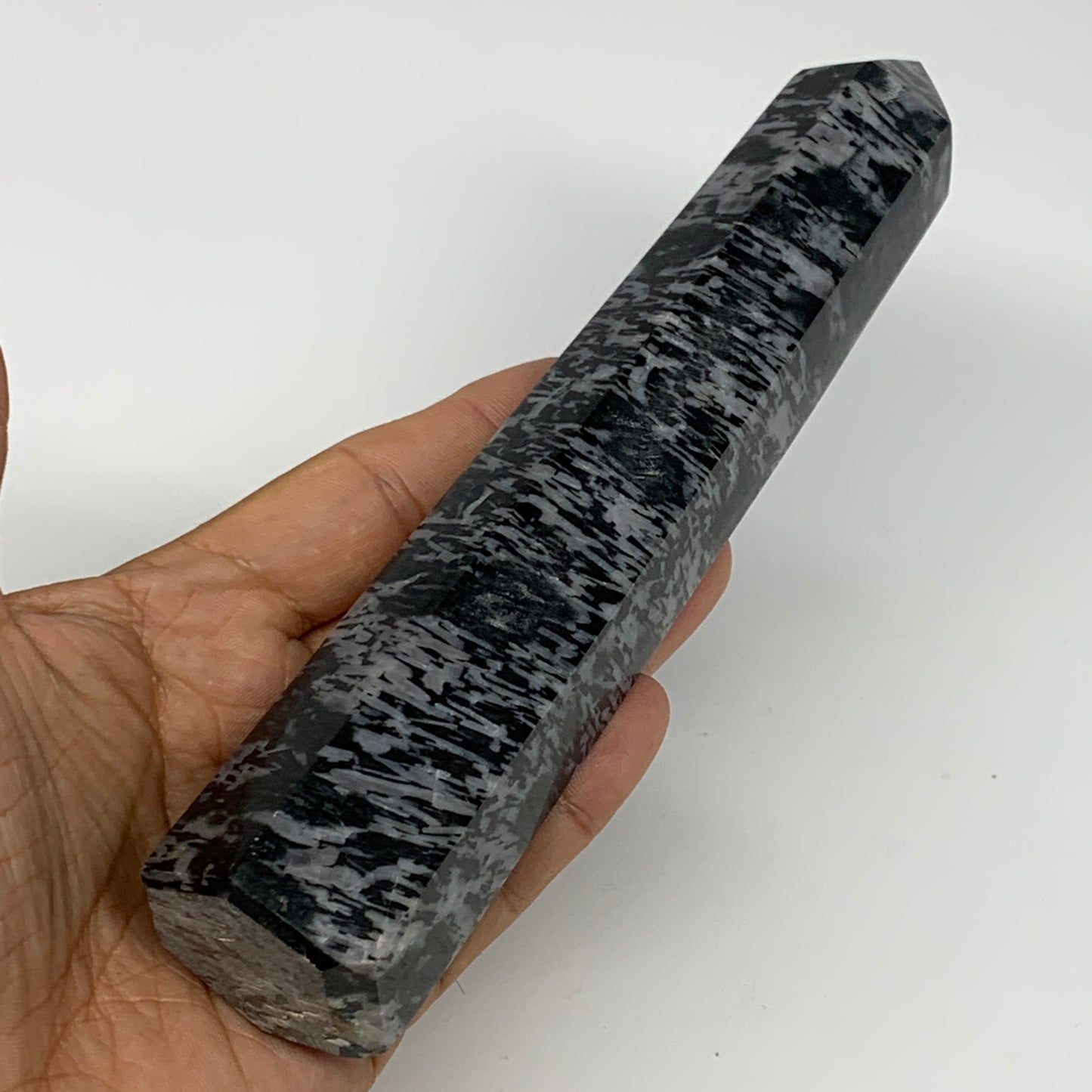 402.2g, 7.1"x1.6"x1.4" Indigo Gabro Merlinite Point Tower @Madagascar,B18298