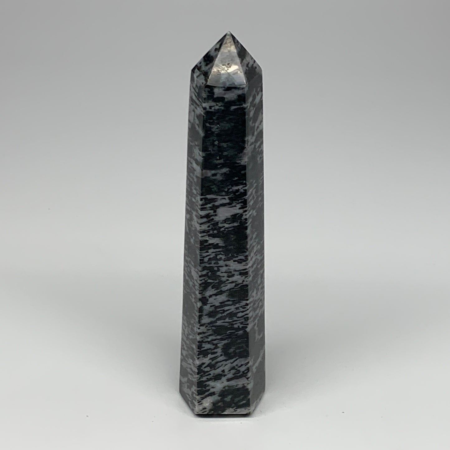 402.2g, 7.1"x1.6"x1.4" Indigo Gabro Merlinite Point Tower @Madagascar,B18298