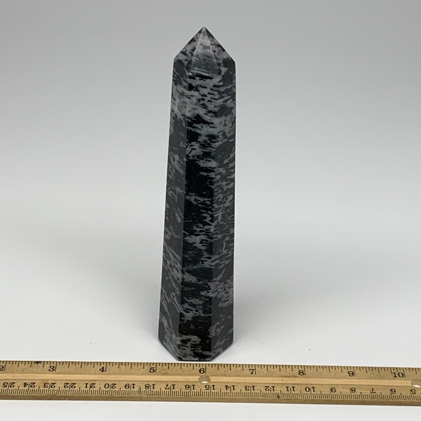 402.2g, 7.1"x1.6"x1.4" Indigo Gabro Merlinite Point Tower @Madagascar,B18298