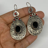 18.9g, 2.6"x1.1" Turkmen Earring Tribal Jewelry Black Carnelian Oval Boho, B1422