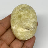 78.3g, 2.3"x1.6"x0.8", Natural Yellow Calcite Palm-Stone Crystal Polished Reiki,