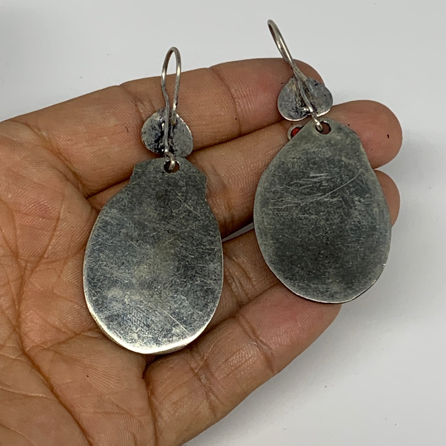 18.9g, 2.6"x1.1" Turkmen Earring Tribal Jewelry Black Carnelian Oval Boho, B1422