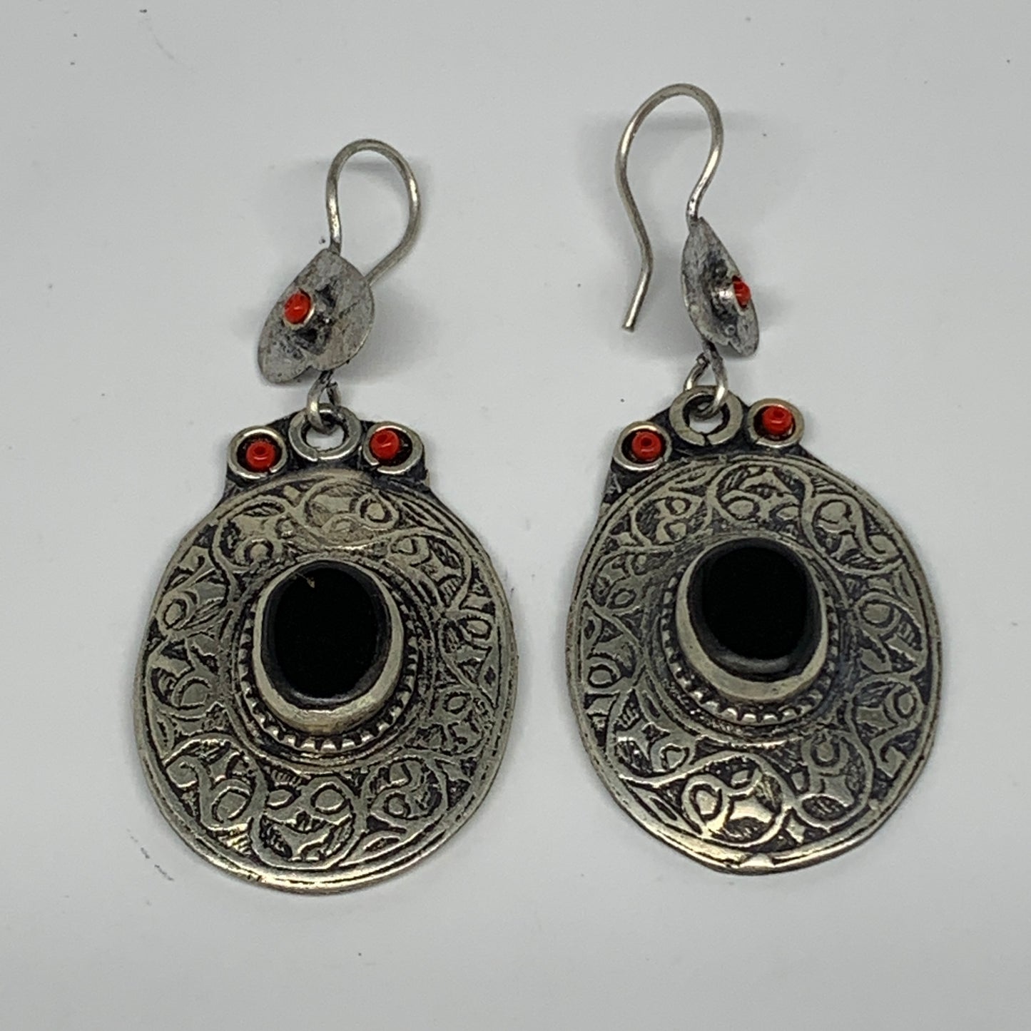 18.9g, 2.6"x1.1" Turkmen Earring Tribal Jewelry Black Carnelian Oval Boho, B1422