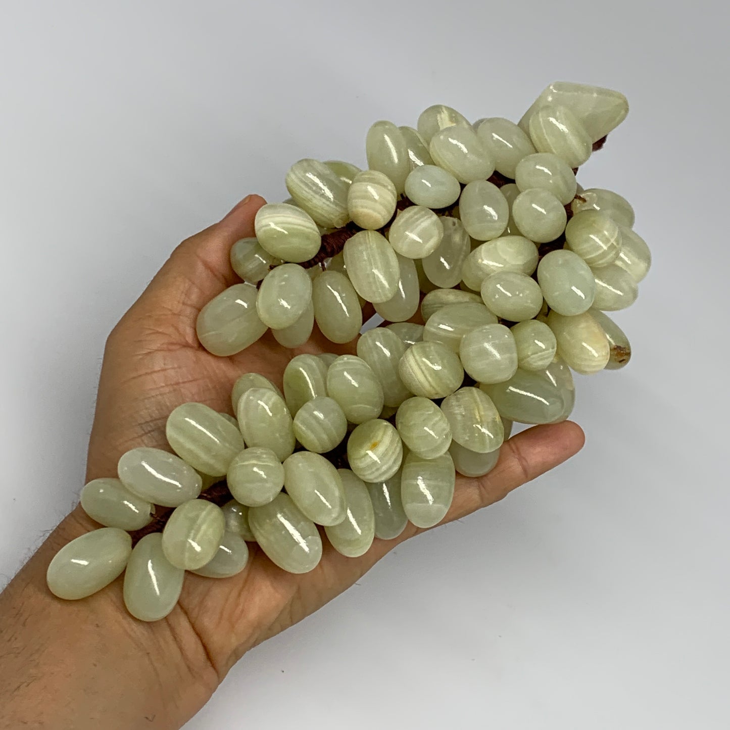 805g, 9"x4" Green Onyx Grape Bunch Stone Marble Decor @Pakistan,B25485