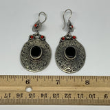 18.9g, 2.6"x1.1" Turkmen Earring Tribal Jewelry Black Carnelian Oval Boho, B1422