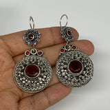 24g, 2.7"x1.3" Turkmen Earring Tribal Jewelry Carnelian Round Boho, B14222