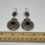 24g, 2.7"x1.3" Turkmen Earring Tribal Jewelry Carnelian Round Boho, B14222