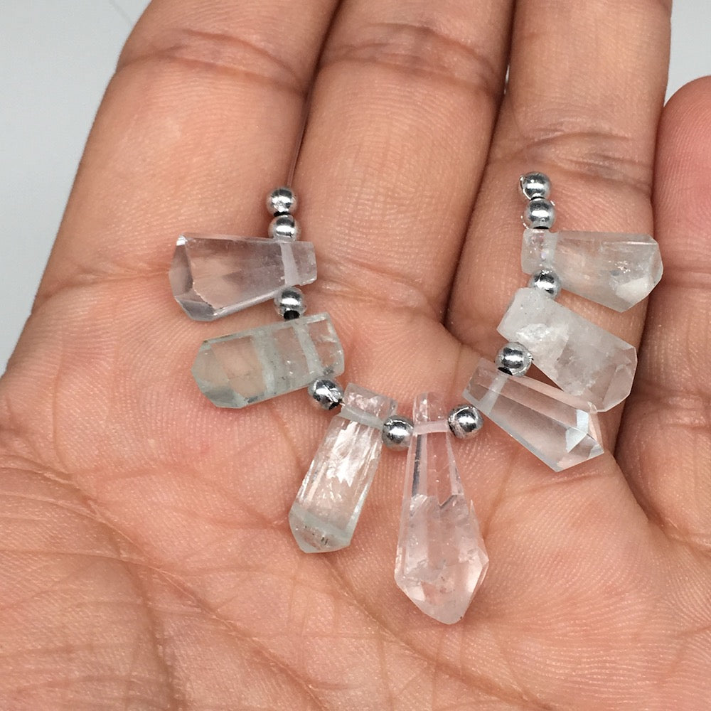 29.5cts, 7pcs,13mm-20mm Aquamarine Gemstone Faceted Points Beads @Pakistan,BE41